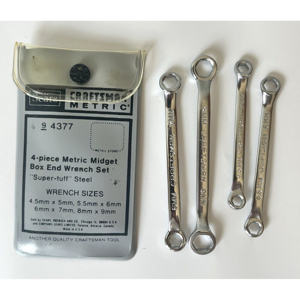 Sears Craftsman 9 4377 Four Piece Metric Midget Box End Wrench Set Made In USA